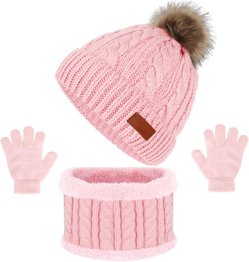 Machomby Kids Hat Scarf Gloves Set, Kids Winter Beanie Hat Scarf Gloves Set with Knit Thick Warm Fleece Lined for 1-6 Years Old - Image 1